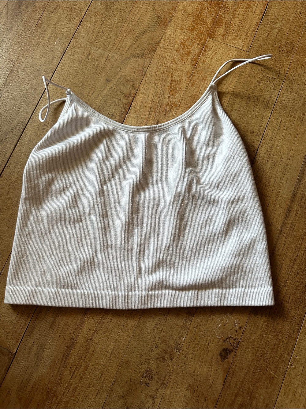 White Ribbed Spaghetti Strap Crop Top
